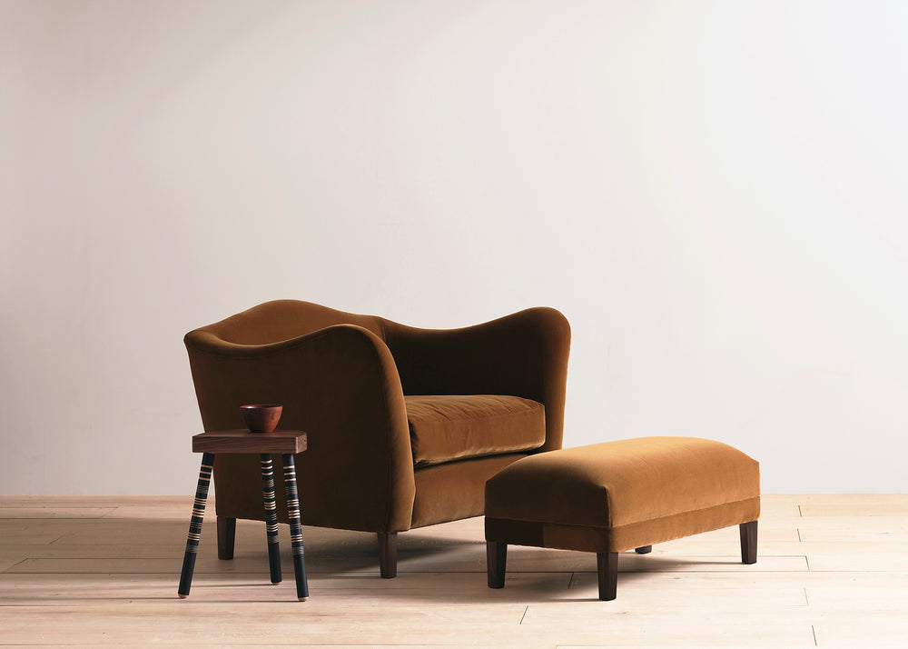 Moreau armchair with footstool and Ort table by PINCH