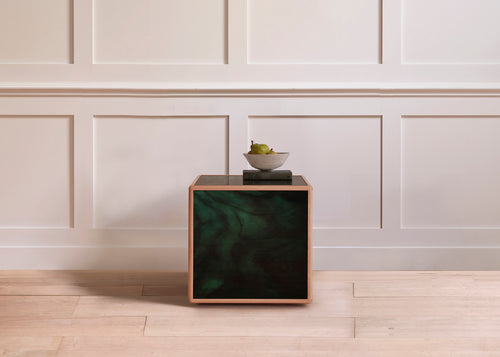 Tarn side table with hand-painted glass by PINCH