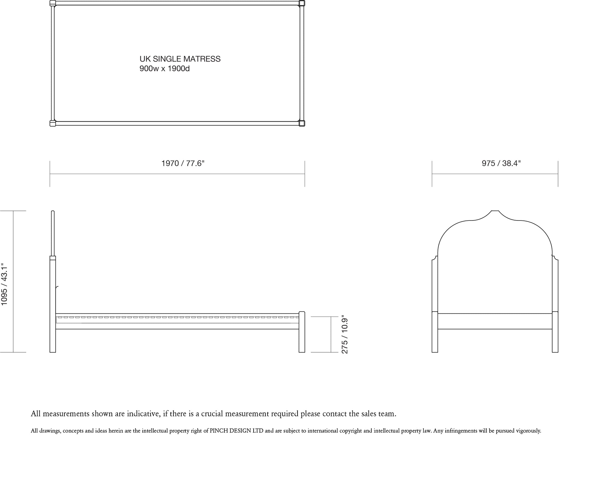 Christo bed single dimensions