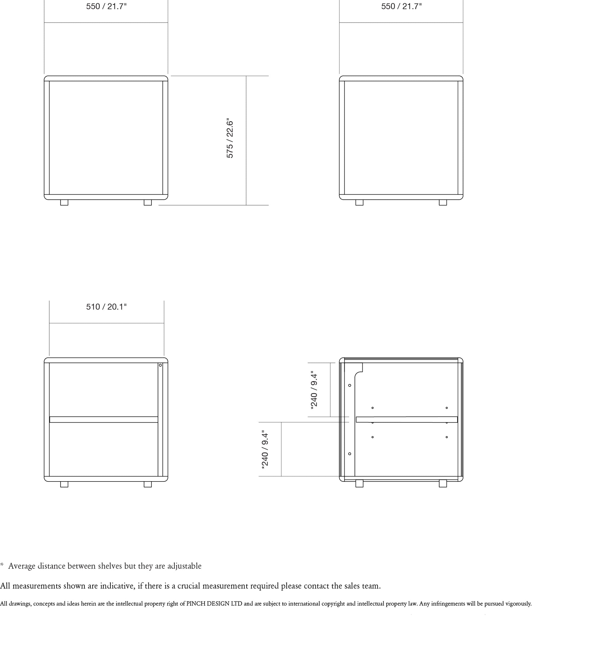 Tarn side table dimensions drawing by PINCH